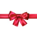Red bow with ribbon isolated on white background. Realistic silk bow. Decoration for gifts and packing red bow. Vector