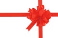 Red bow and ribbon on pure white background