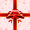 Red bow with ribbons background