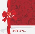 Red bow with rose and strasses. Background Royalty Free Stock Photo