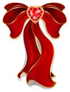 Red bow with ruby heart Royalty Free Stock Photo