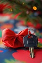 A red bow tie with two keys attached, great for adding a touch of elegance and whimsy to your project Royalty Free Stock Photo