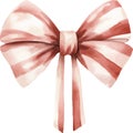 Red bow with white strips, watercolor vector illustration, christmas element.