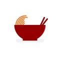 Red bowl, red chopsticks, and yellow ramen noodle logo design template Royalty Free Stock Photo