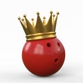 Red bowling ball crowned with a gold crown isolated on white background Royalty Free Stock Photo