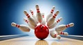 Red Bowling Ball Hitting Pins Strike Concept Royalty Free Stock Photo