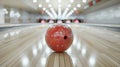 Red Bowling Ball Rolling Down Glossy Lane