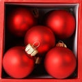 Red box full of red Christmas balls Royalty Free Stock Photo