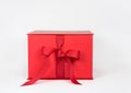 Red Box with Grosgrain Ribbon Bow Royalty Free Stock Photo