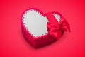 Red box in heart shape. Chocolate for Valentine`s Day. Birthday gift with love. Pink gift box for lovers. Vector Royalty Free Stock Photo