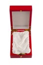 Red box with silk interior isolated on white background Royalty Free Stock Photo