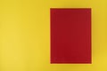 Red box on yellow background, top view. Red rectangle. Copy space. Mock up