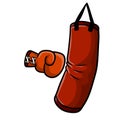 Red Boxing glove. Punch the punching bag. Sports inventory and equipment. Fight and hit. Training and championship Royalty Free Stock Photo