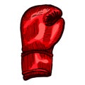 Red boxing glove sketch in isolated white background. Vintage sporting equipment for kickboxing in engraved style Royalty Free Stock Photo