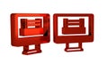 Red Boxing ring show at television screen monitor icon isolated on transparent background.