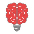 red brain and grey light bulb holder, graphic