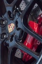 red break on wheel of Porsche sport car Royalty Free Stock Photo