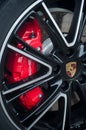 red break on wheel of Porsche sport car Royalty Free Stock Photo