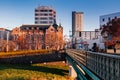 Red brick building Bank of Iwate in Morioka city at evening with sunset light Royalty Free Stock Photo