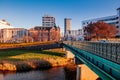 Red brick building Bank of Iwate in Morioka city at evening with sunset light Royalty Free Stock Photo