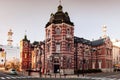 Red brick building Bank of Iwate in Morioka city at evening with sunset light Royalty Free Stock Photo