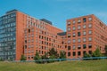 Red brick building blocks and blue sky - real estate  concept Royalty Free Stock Photo