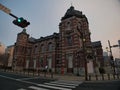 Red brick building classic old Bank of Iwate in Morioka city at sunrise. Royalty Free Stock Photo