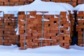 A red brick is built on the yard for construction country house Royalty Free Stock Photo