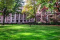 Red brick Columbia university campus building in shades of colorful trees Royalty Free Stock Photo