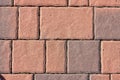 Red Brick Flooring. Top View of Red Bricks Paving Stones Footpath on a Sidewalk Outdoors as Brickwork Weaved Texture or