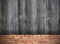 Red brick grunge wall and wooden wall Royalty Free Stock Photo
