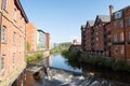 Red brick houses and River Don in Sheffield Royalty Free Stock Photo