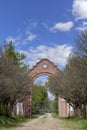 Red brick main gate to Lodz Jewish Cemetery, Lodz, Poland