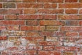 Red brick pattern. Old brick wall with cracks and scratches. Horizontal background of wide brick wall. Disturbed wall with broken Royalty Free Stock Photo