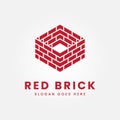 red brick, pile and stack balance bricks with polygon logo vector illustration design template Royalty Free Stock Photo