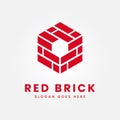 red brick, pile and stack balance bricks with polygon logo vector illustration design template Royalty Free Stock Photo