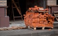 Red brick stack on the pallet Royalty Free Stock Photo