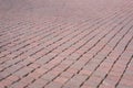 Red brick tile pavement, floor background, with depth of field effect