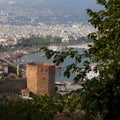 Red brick tower in Alanya Royalty Free Stock Photo