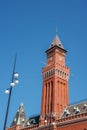 Red Brick Tower in Gothic Revival Style with Clock, in Helsingborg Royalty Free Stock Photo