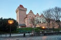 Red brick tower reconstructed royal castle  in the evening Royalty Free Stock Photo