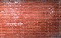 Red brick wall background. Brickwork texture with scratches and cracks. Traces of white paint, cement, and concrete on Royalty Free Stock Photo