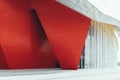 Red brick wall background of a modern building with empty square ground of Suzhou Grand Theater, Suzhou, China