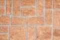 Red brick wall background. Wall decorative false bricks texture. Royalty Free Stock Photo