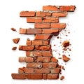 Red brick wall breaking apart, isolated on white - dynamic destruction, Ai Generated Royalty Free Stock Photo