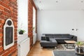 Red brick wall in contemporary apartment