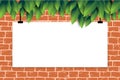 Red brick wall with green leaves pattern for tool shop, DIY store, garden center or plant owner promo, decoration, web Royalty Free Stock Photo