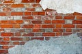 Red brick wall half free of concrete, frame for design Royalty Free Stock Photo