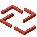 Red brick wall in isometric view. Construction of the building