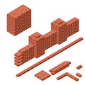 Red brick wall in isometric view. Construction of buildings.